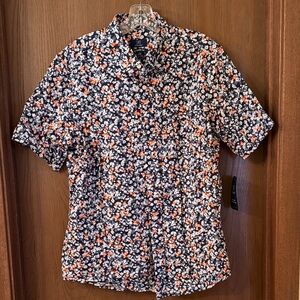 George Navy and Orange Floral Button Down Shirt